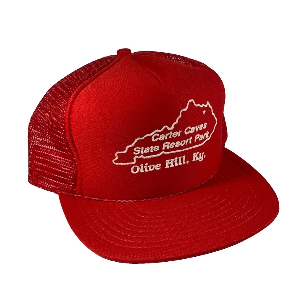 Vintage Carter Caves State Resort Park Trucker Hat-Red Mesh-Kentucky Souvenier